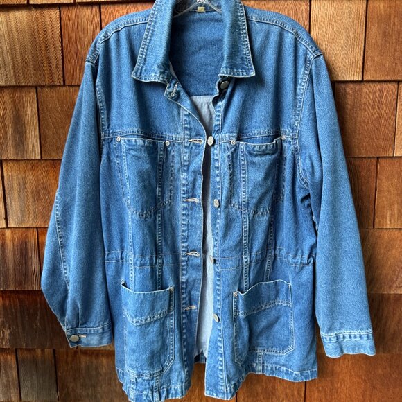 VINTAGE AEROS JEANS Blue Denim Button Front Barn Jacket - Gender Neutral Large - Picture 5 of 10